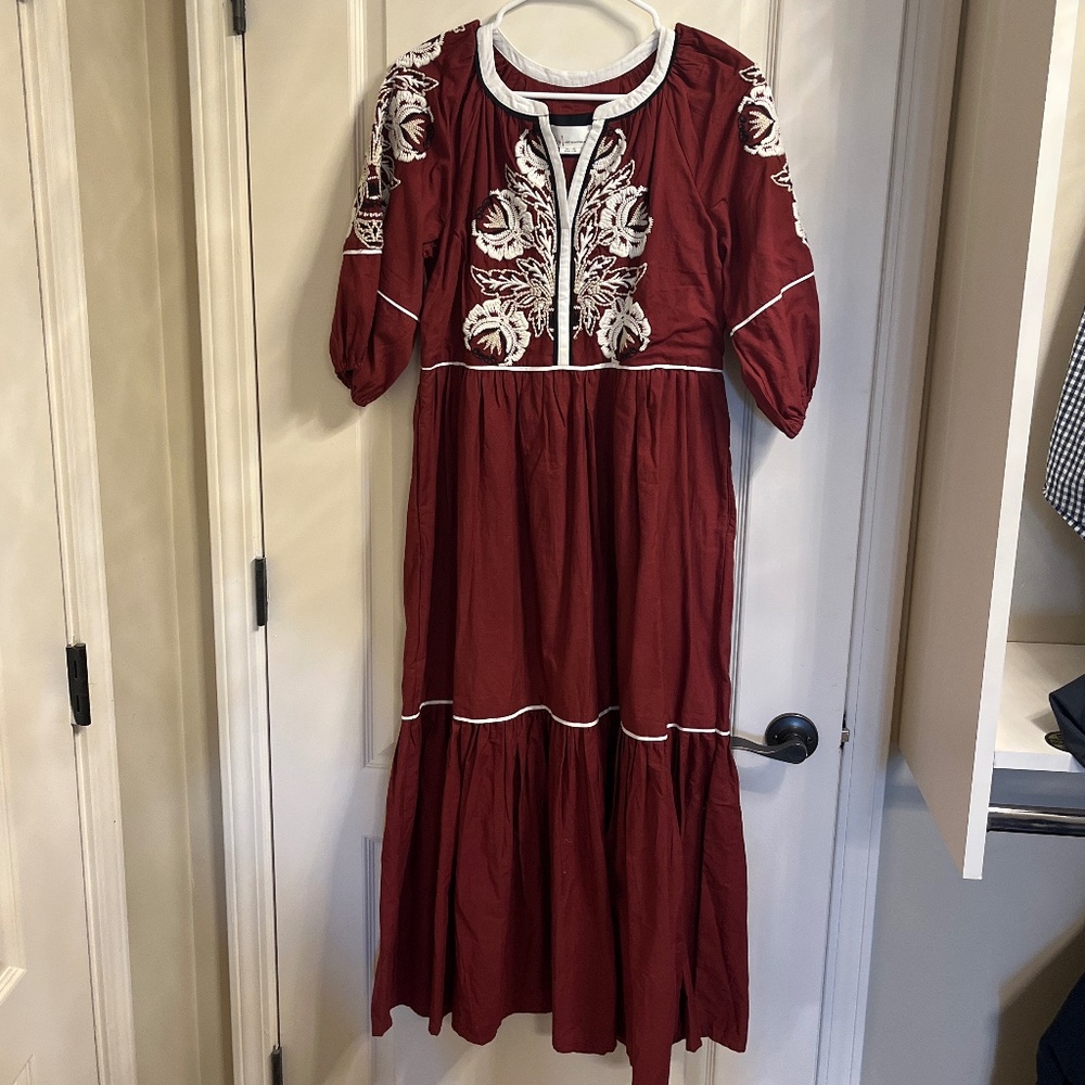 Anthropologie Greek Embroidered Maxi Dress